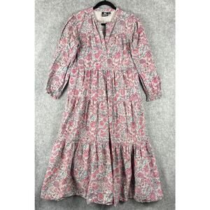 Madison Mathews Tiered Maxi Dress Womens Medium Pink Floral Cottage Boho Resort
